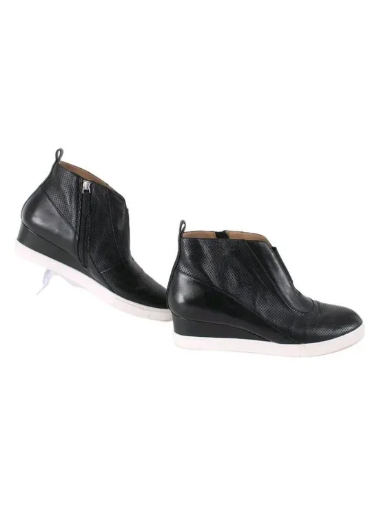 Linea Paolo Wedge Sneakers Felicia Sz 11M Black Zipper Leather 2" Wedge Sneakers - Picture 5 of 8